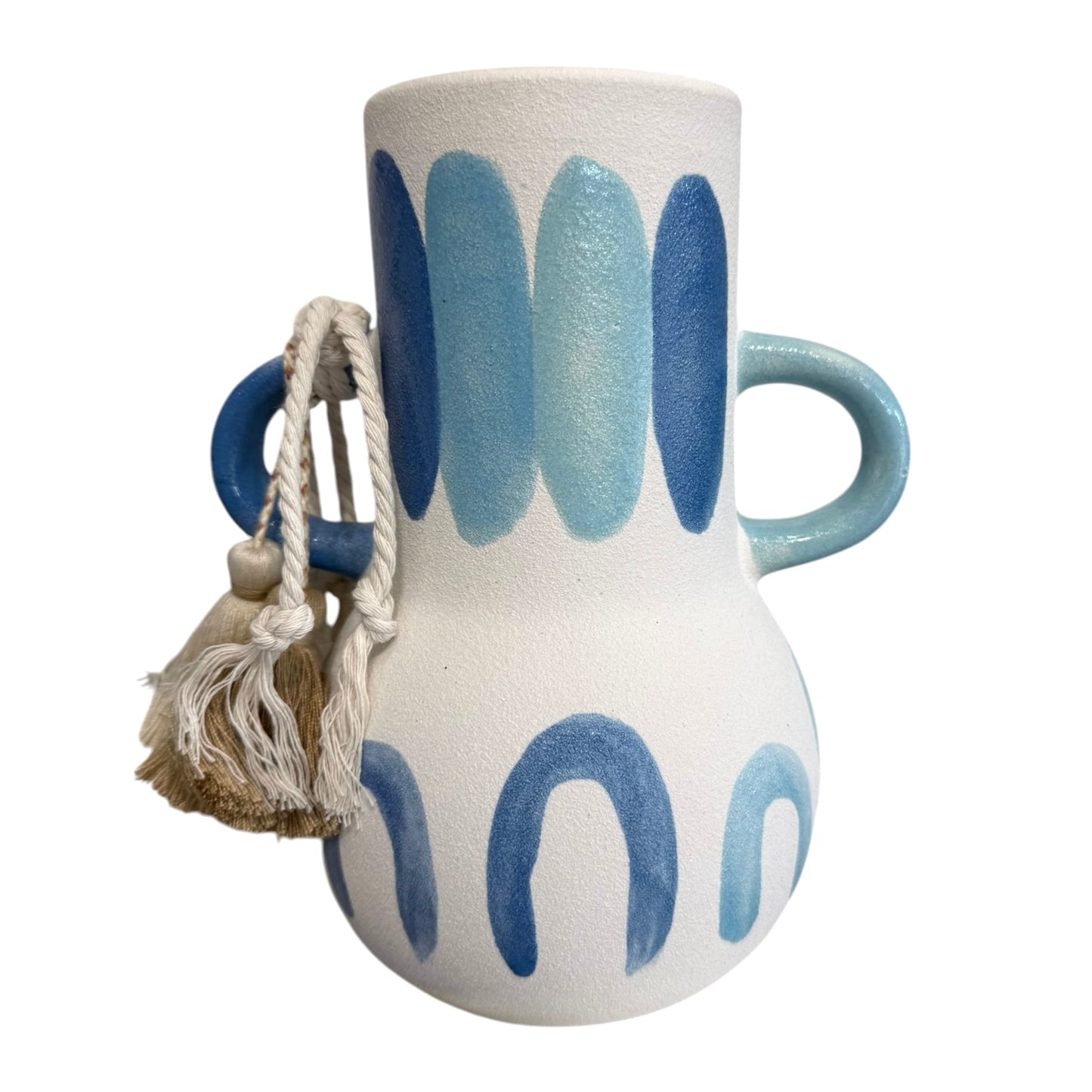 White & Blue Painted Vase - Medium