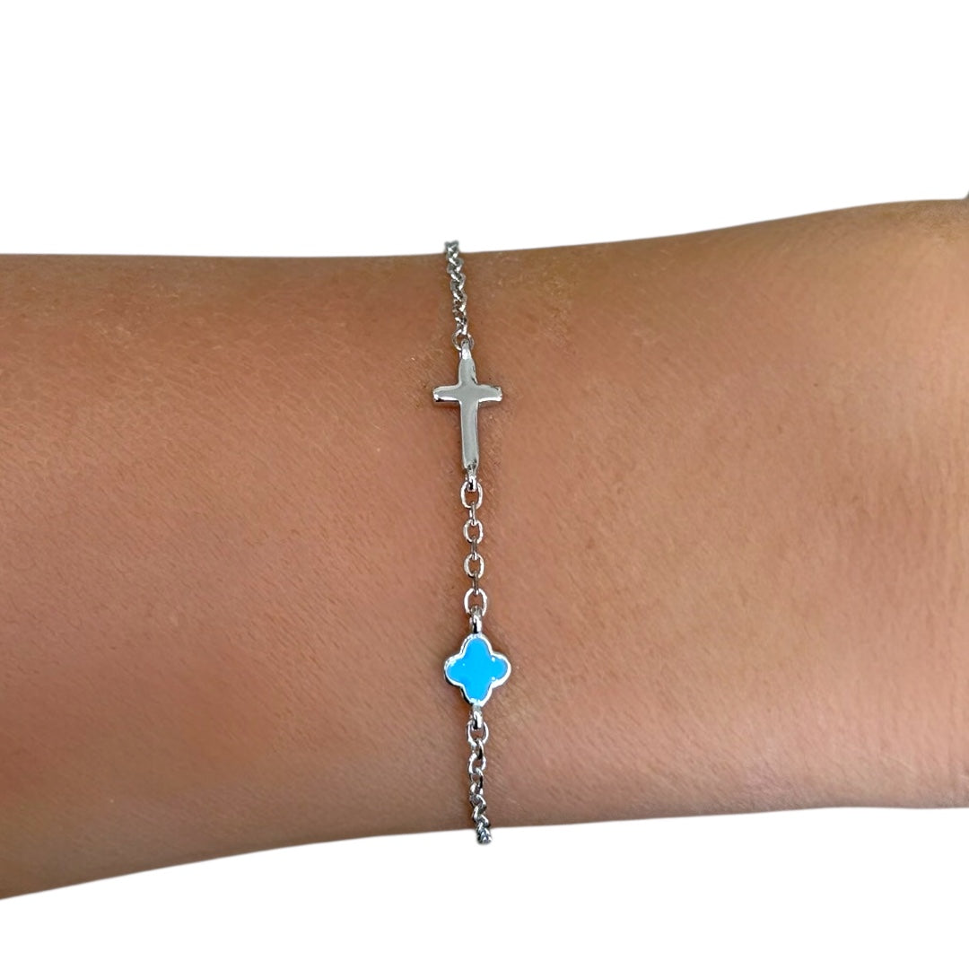 Cross & Clover Bracelet Silver