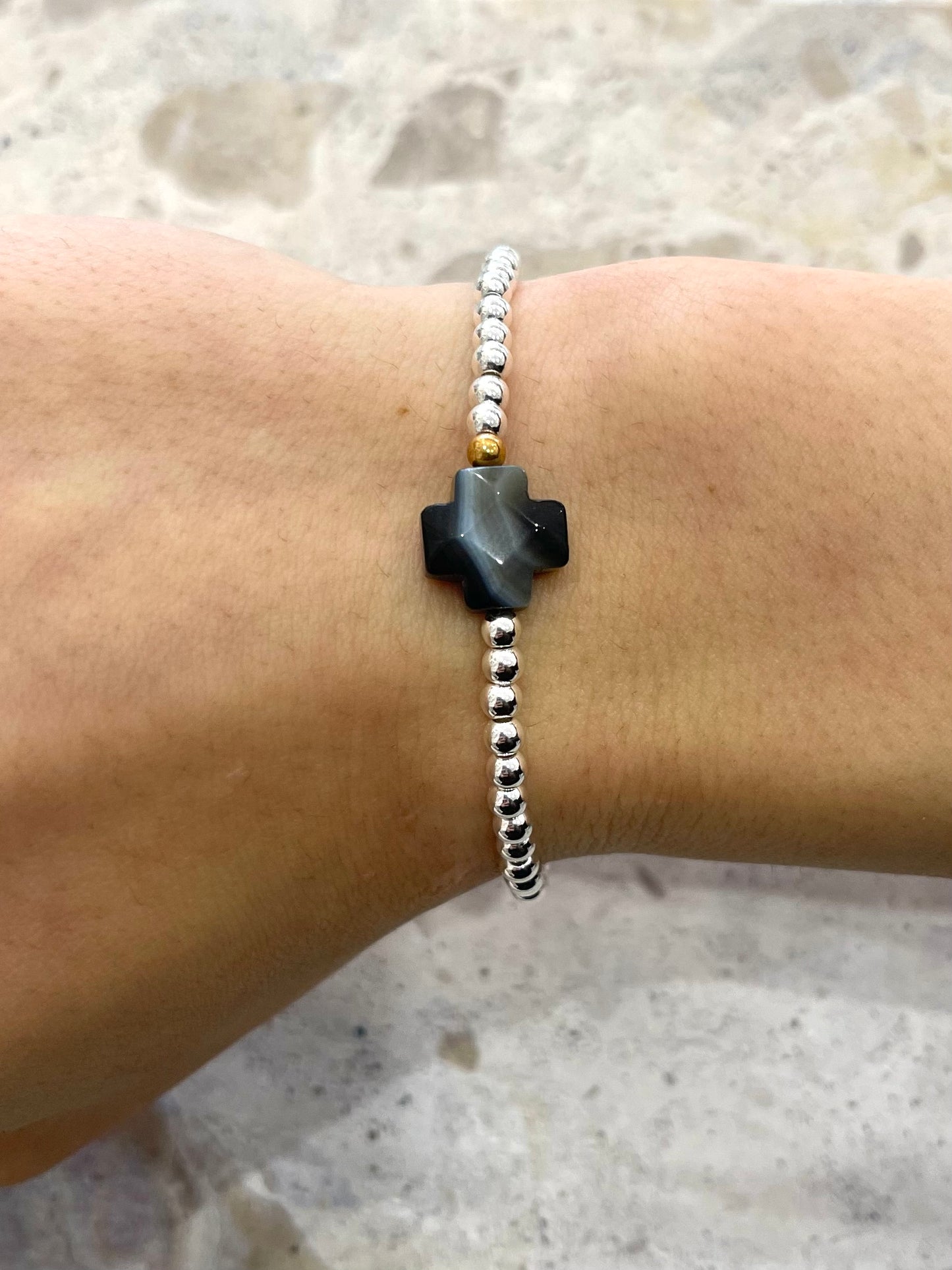 Beaded Gemstone Crucifix Bracelet