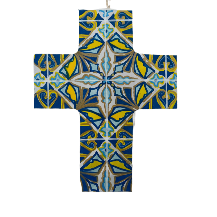 Blue Mosaic Wooden Cross