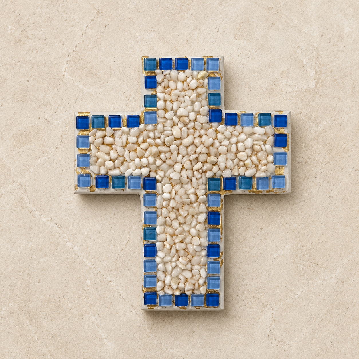 White Gemstone Chip Mosaic Cross
