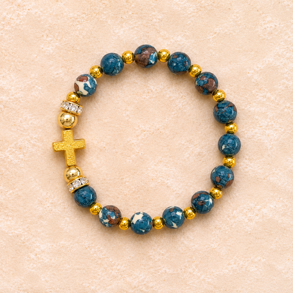 Blue Cross Beaded Bracelet