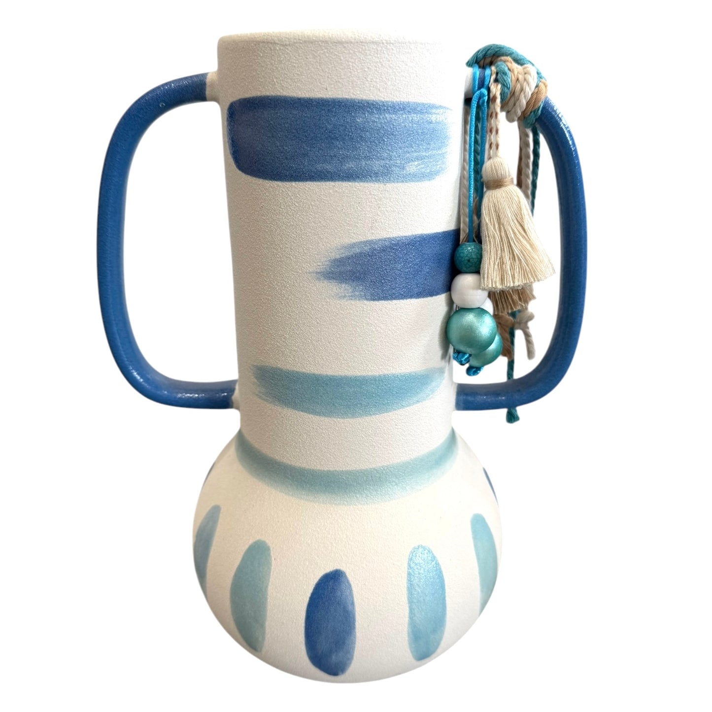 White & Blue Painted Vase - Large