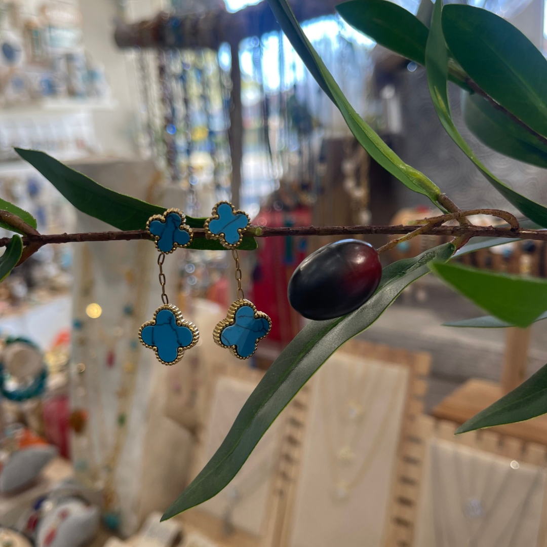 Blue Clover Drop Earings