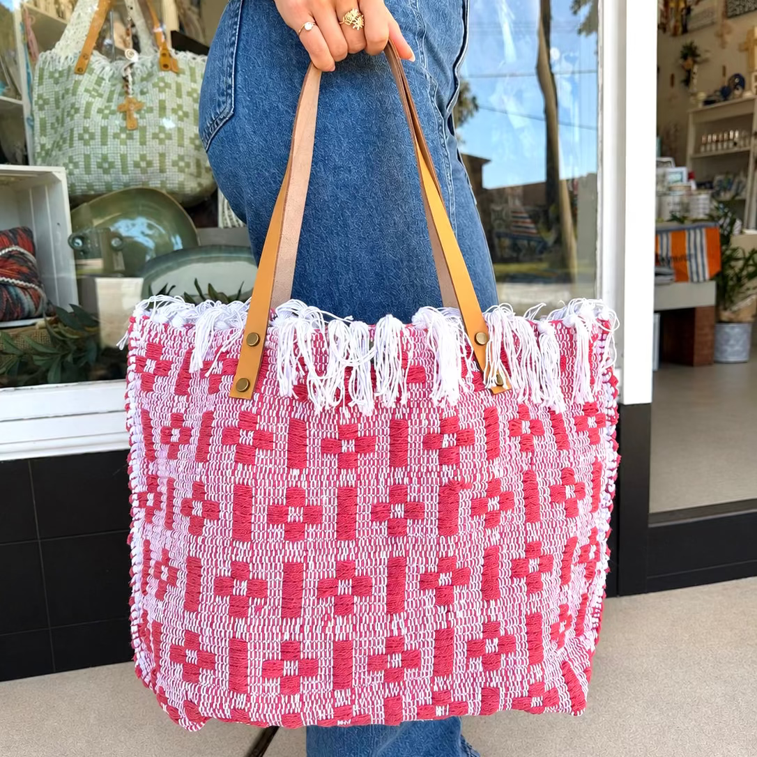 Woven Tote Bag Raspberry Pink