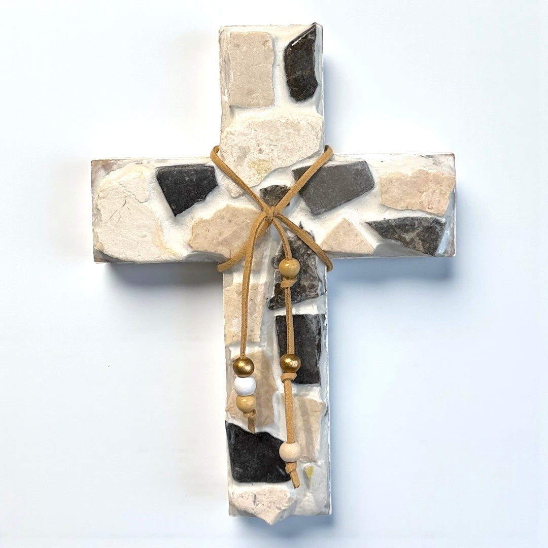 White & Charcoal Marble Chip Cross