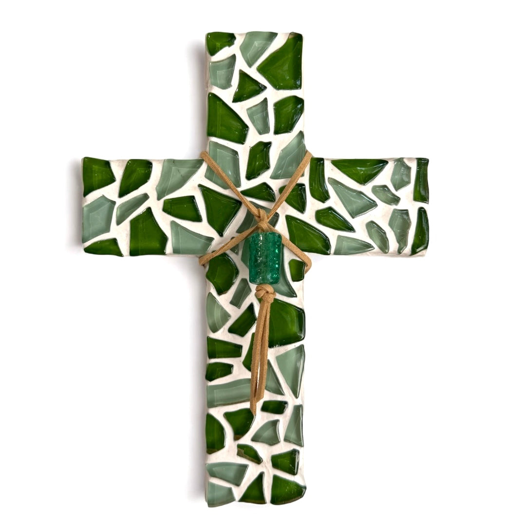 Green Mosaic Wooden Cross