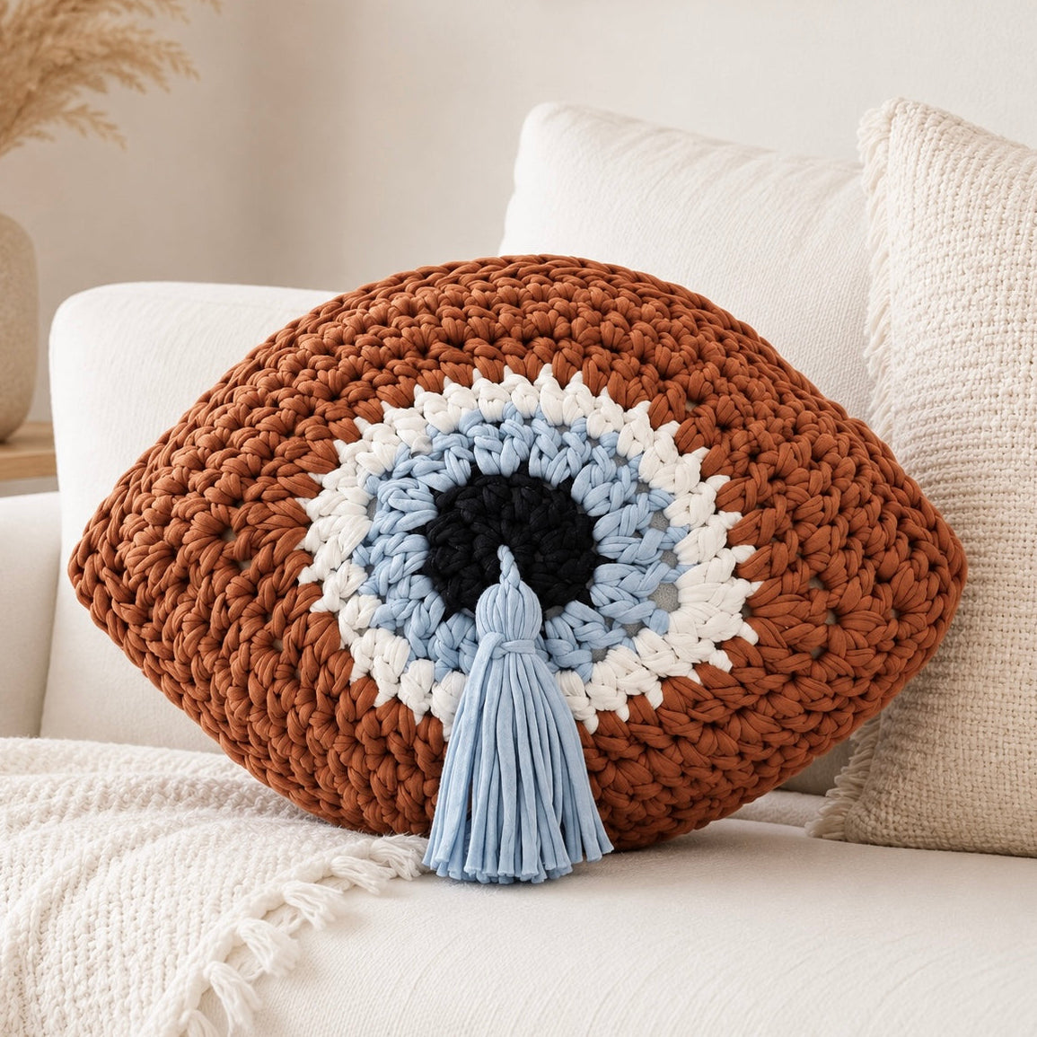 Hand Crocheted Large Evil Eye Cushion