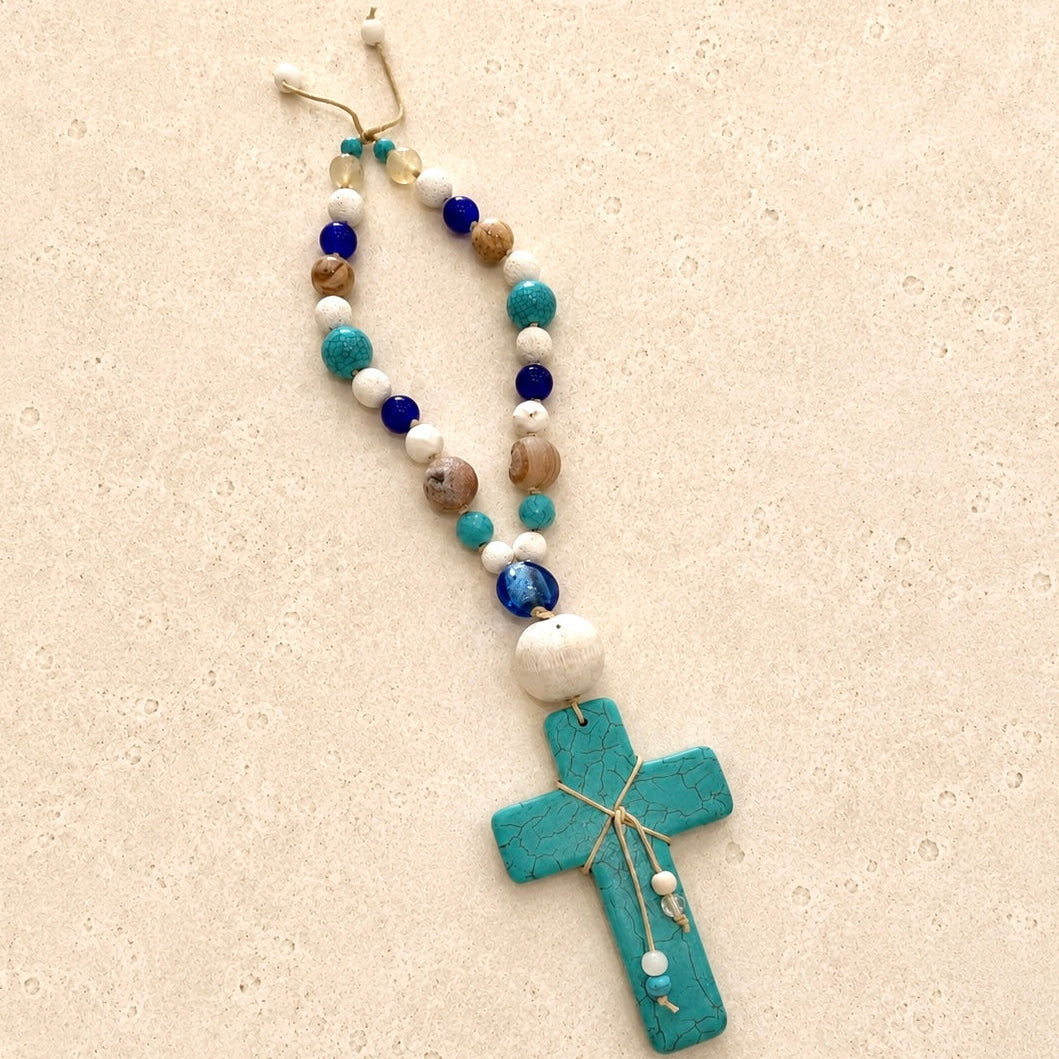 Hand-Beaded Gemstone Cross
