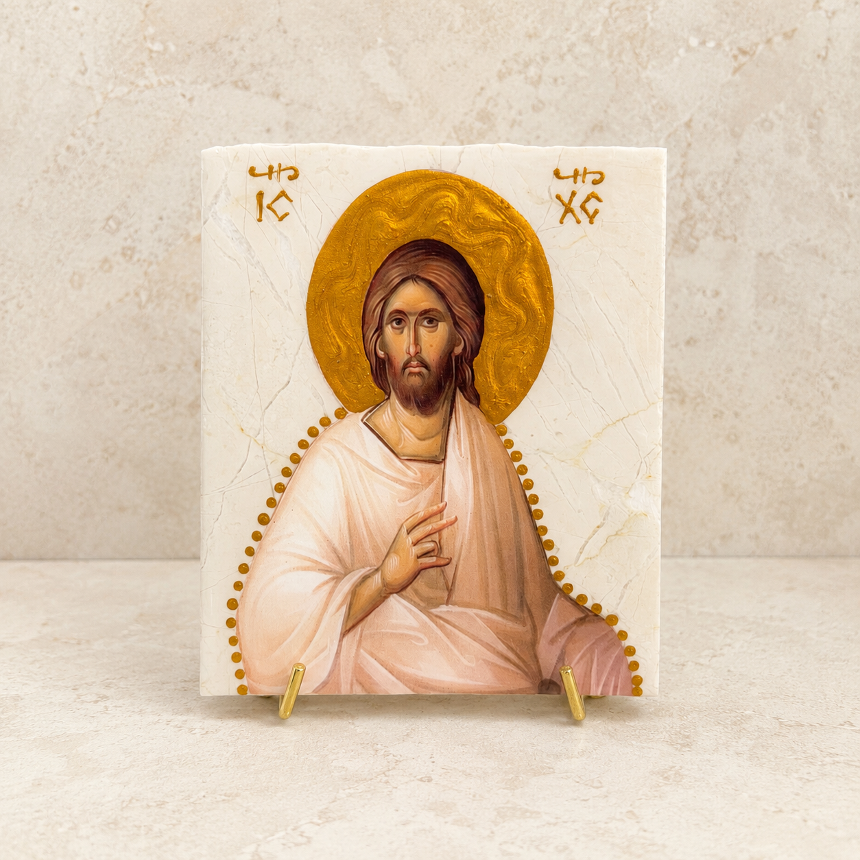 Jesus Icon Travertine Stone Icon