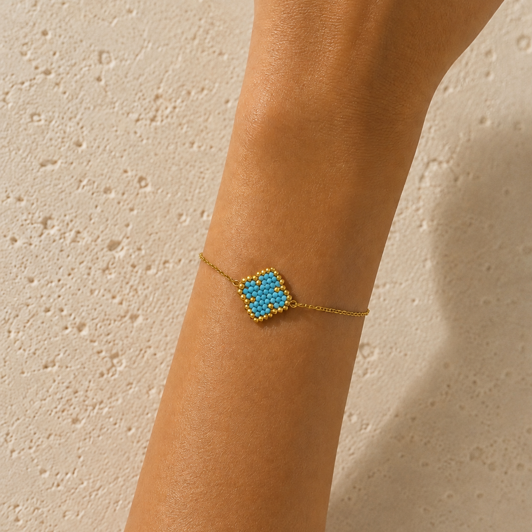Blue Clover Handwoven Bracelet
