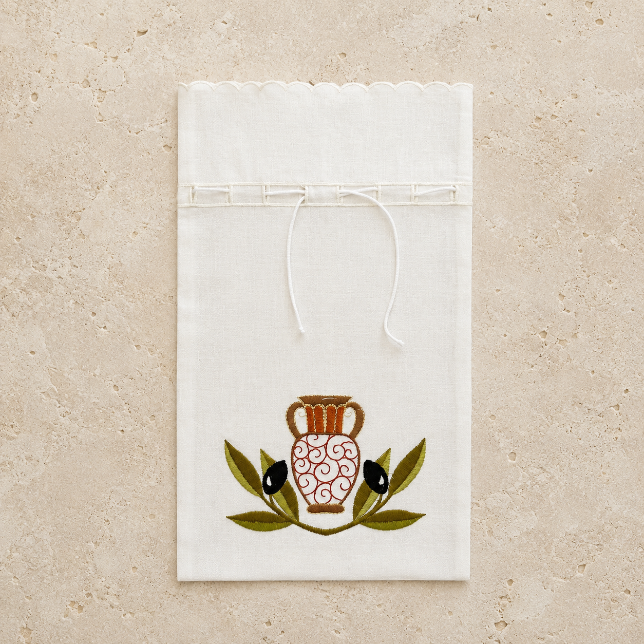 Embroidered Olive Amphora Wine Bottle Bag