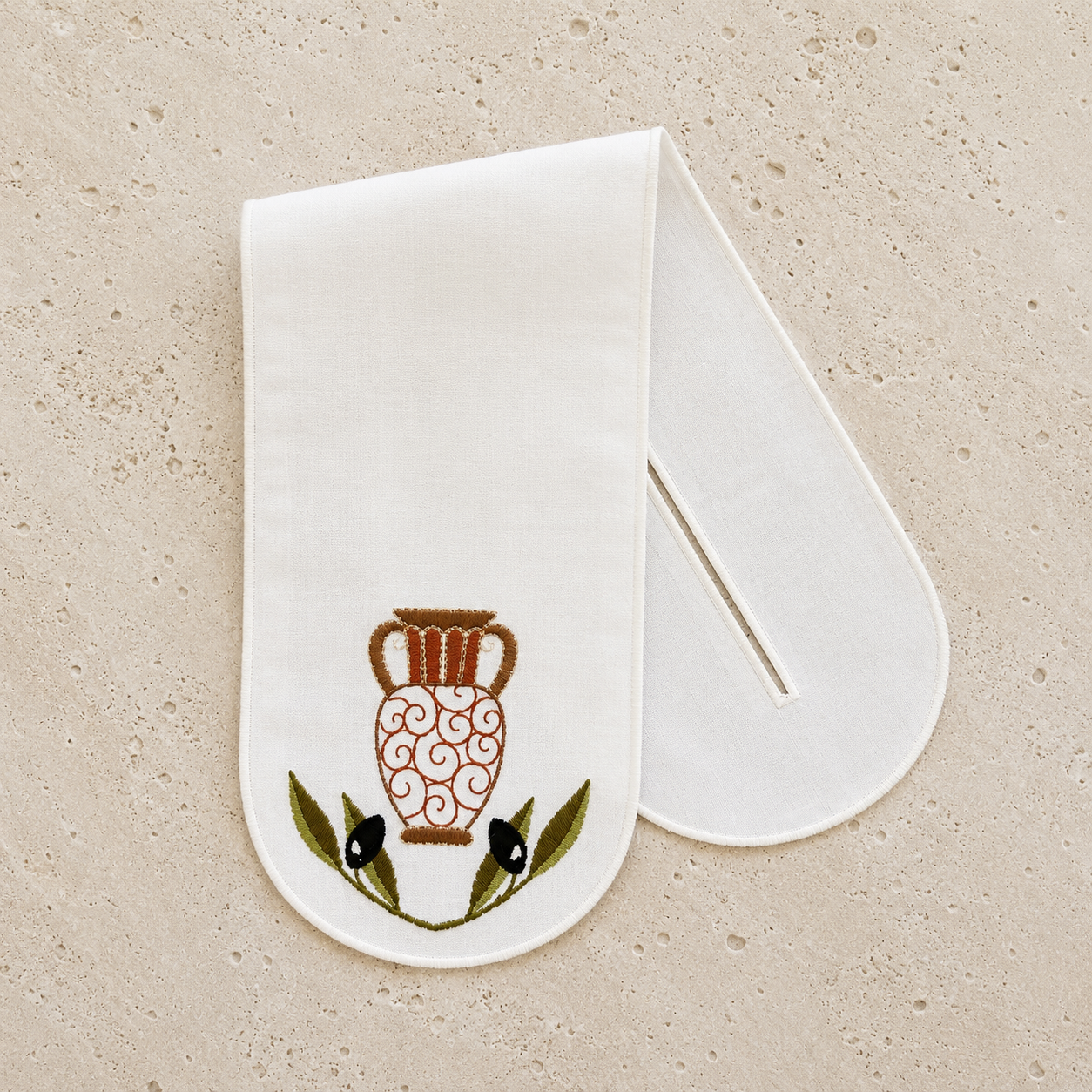 Embroidered Olive Amphora Wine Bottle Cover