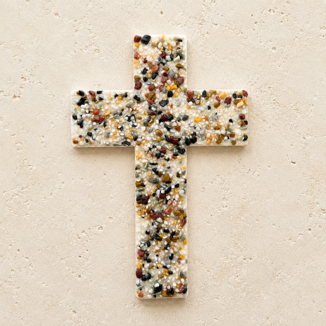 Gemstone Chip Wooden Cross