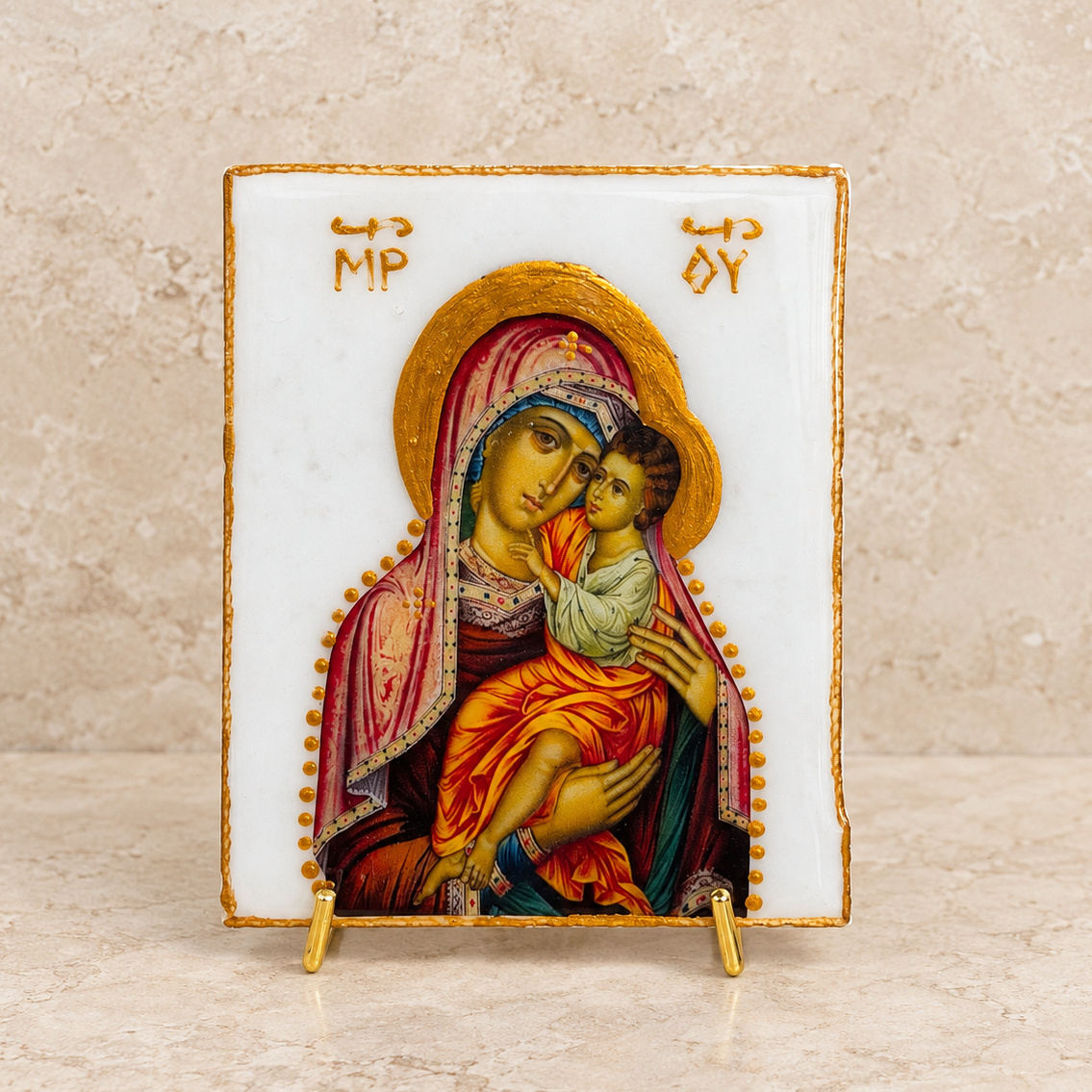 Mary & Jesus Marble Icon