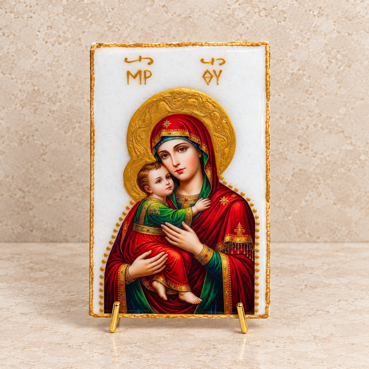 Mary & Jesus Marble Icon