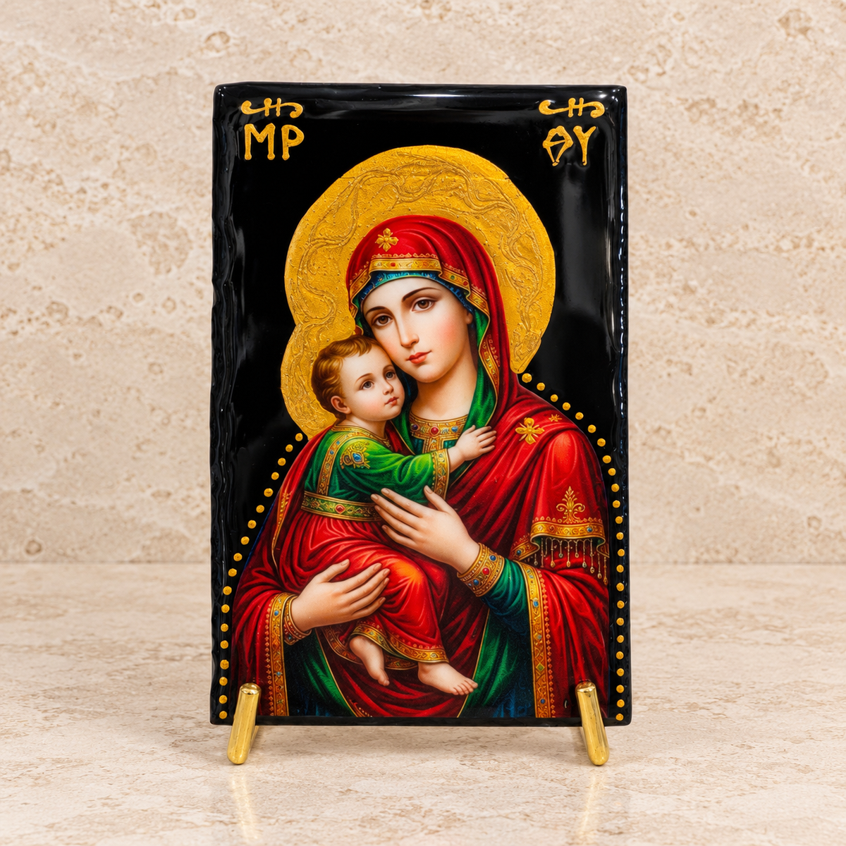 Mary & Jesus Black Marble Icon