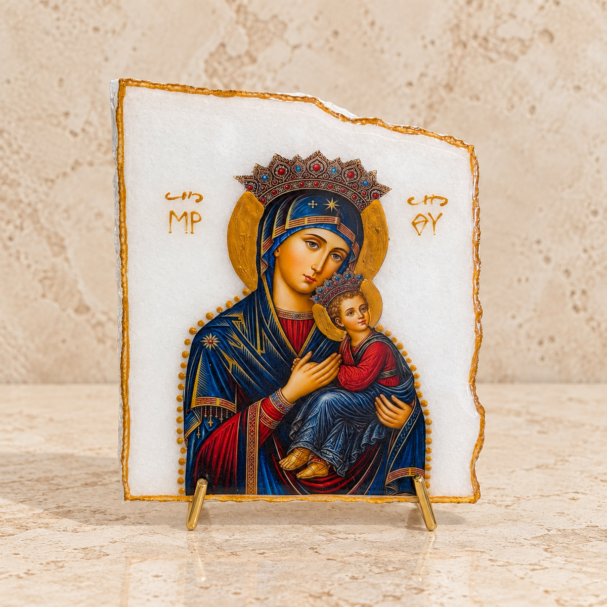 Mary & Jesus Marble Icon