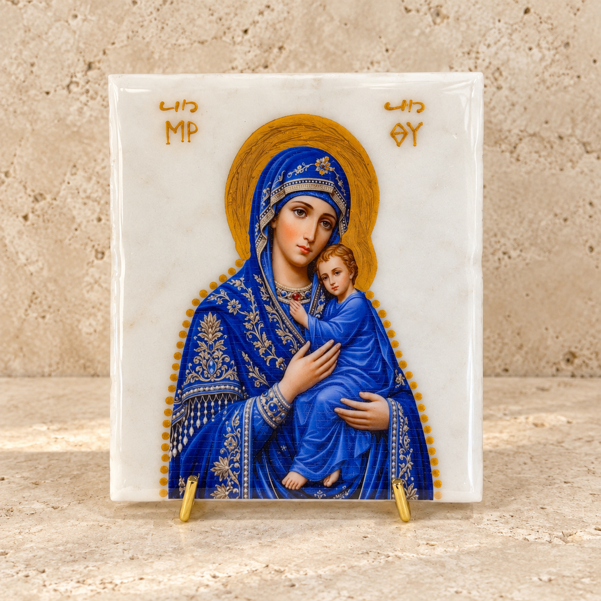 Mary & Jesus Marble Icon