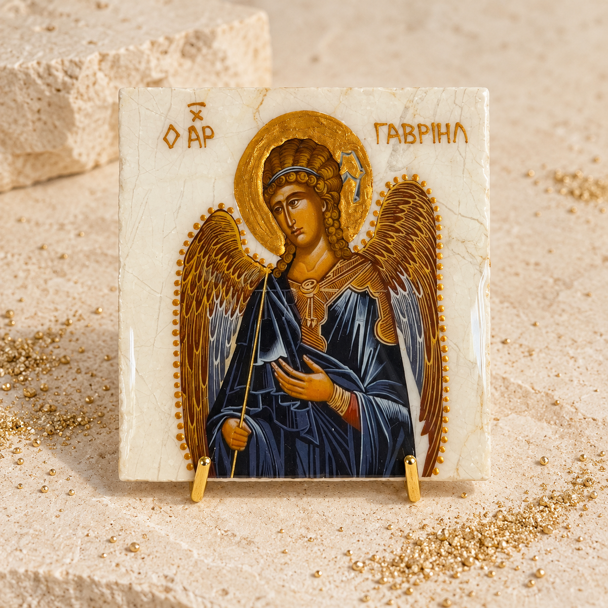 Archangel Gabriel Travertine Stone Icon