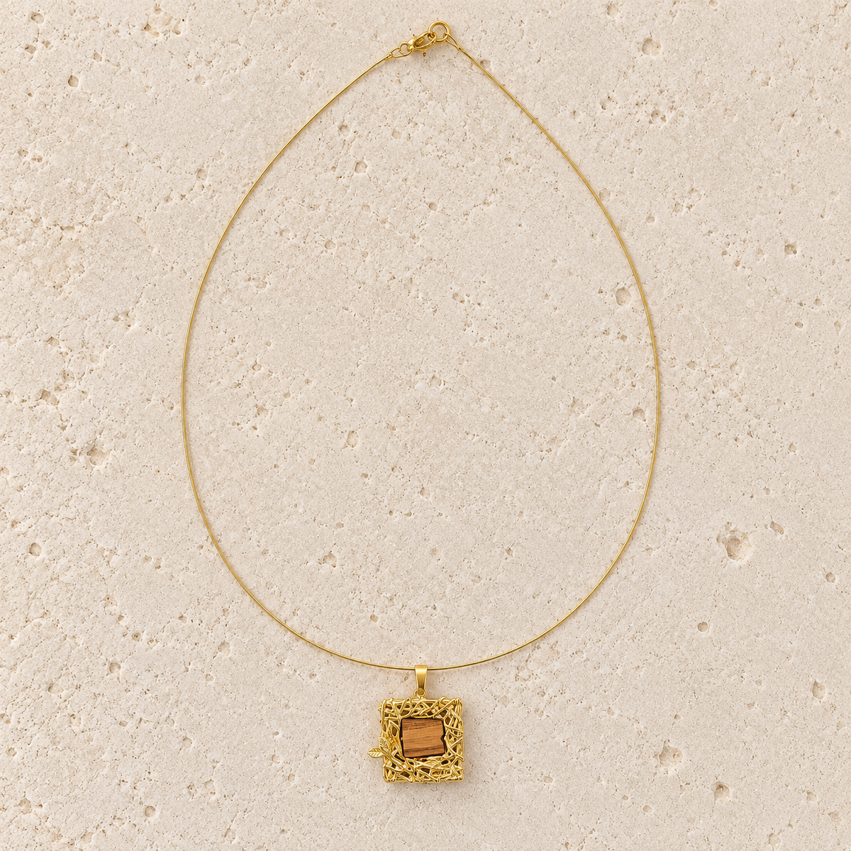 Olive Wood Square Frame Necklace