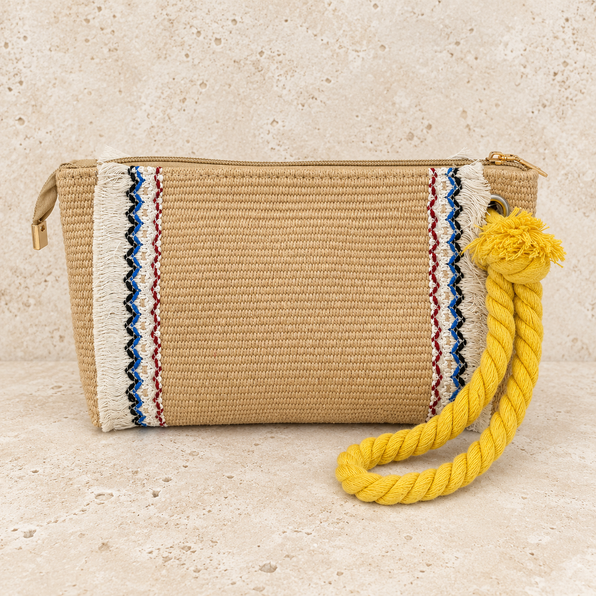 Woven Clutch with Yellow Rope Handle