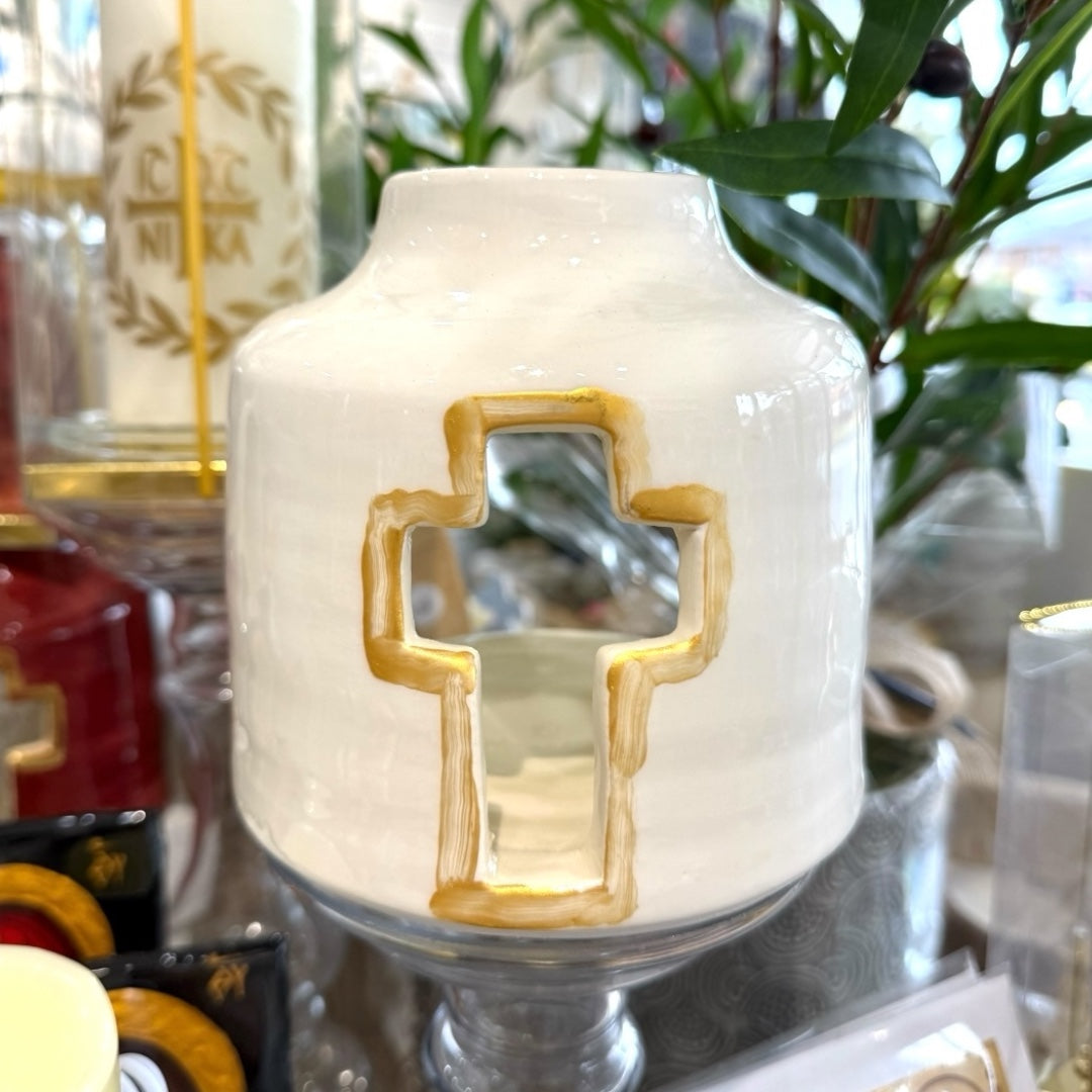 Large Handmade Ceramic Cross Tea Light
