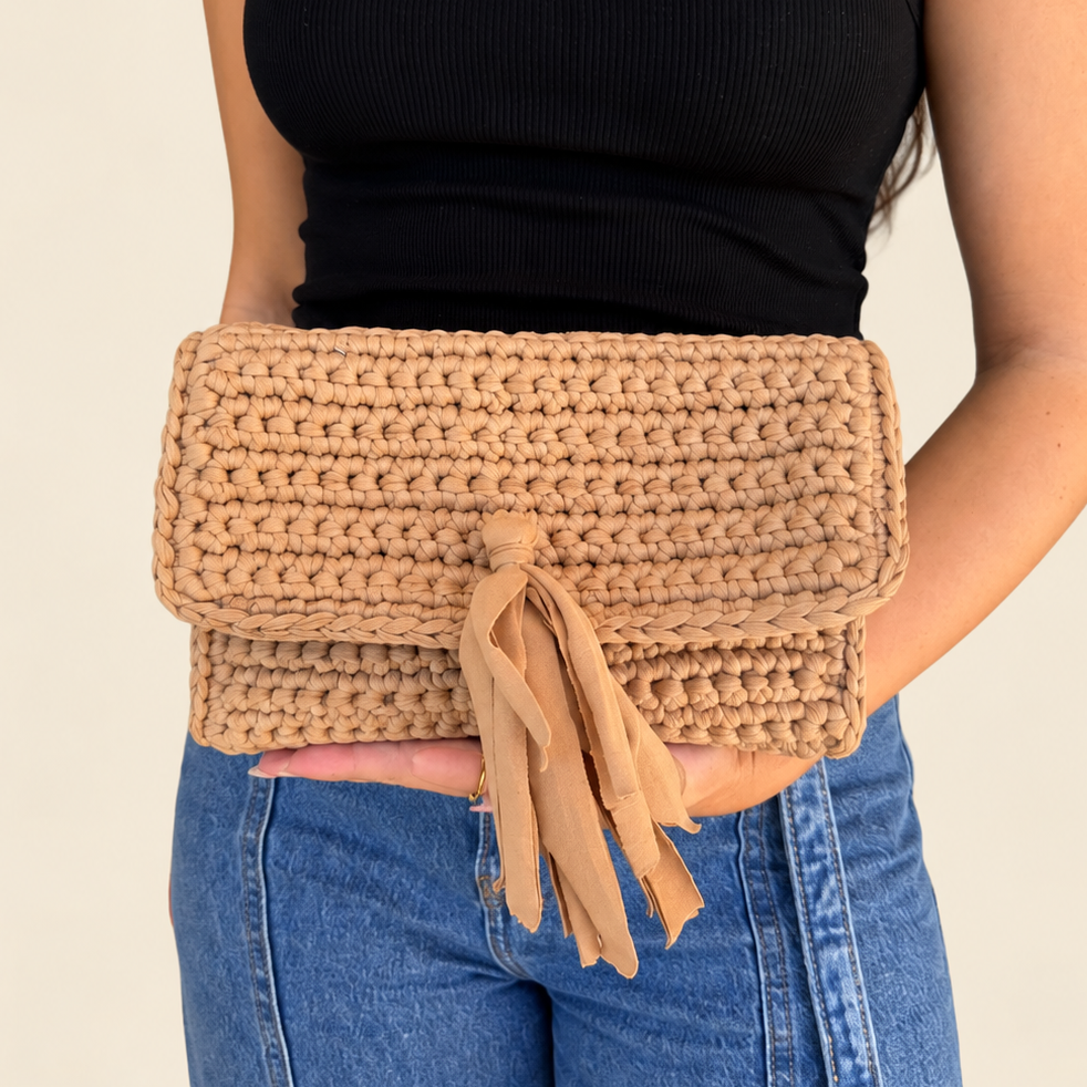 Crocheted Beige Clutch