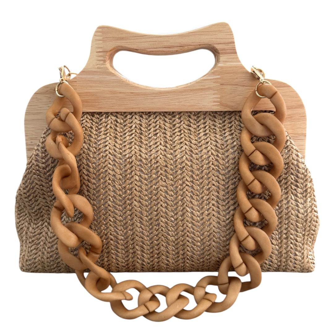 Wooden Handle Clutch Bag - Beige