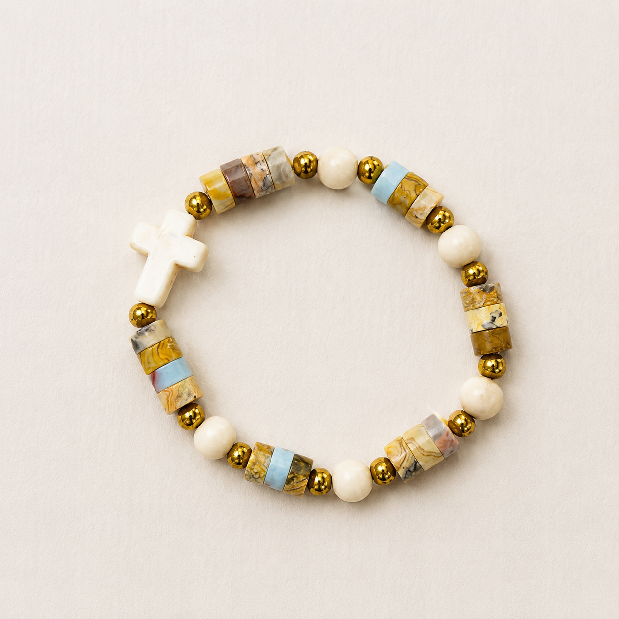 Gemstone Beaded White Cross Bracelet
