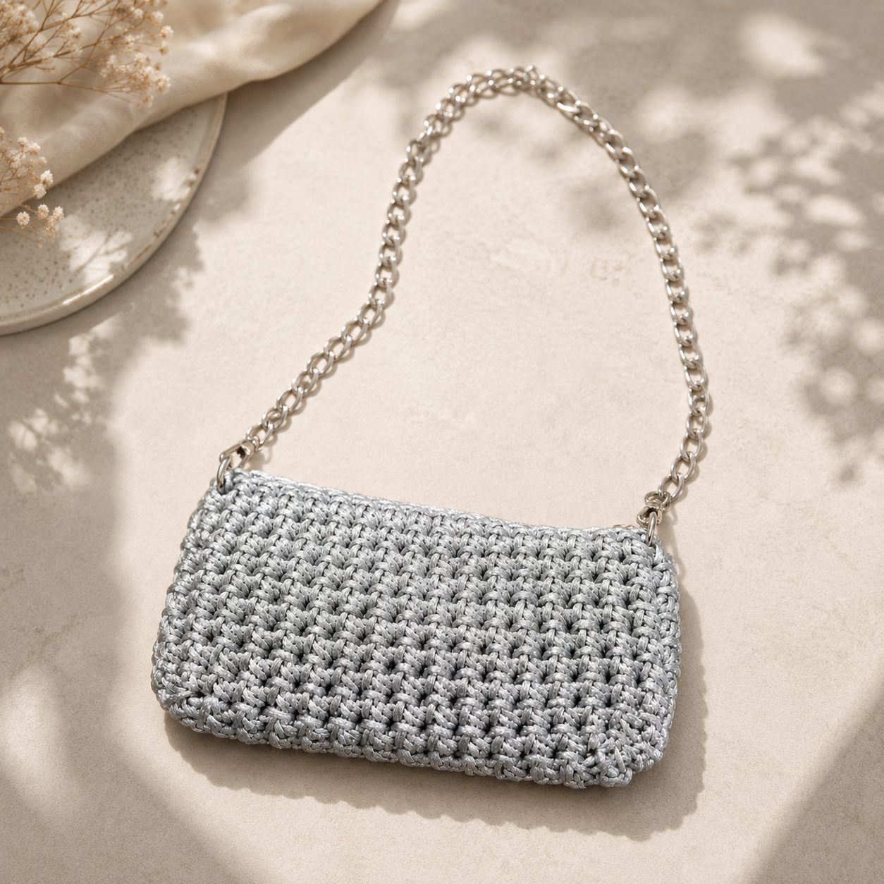 Hand Crocheted Silver Bag