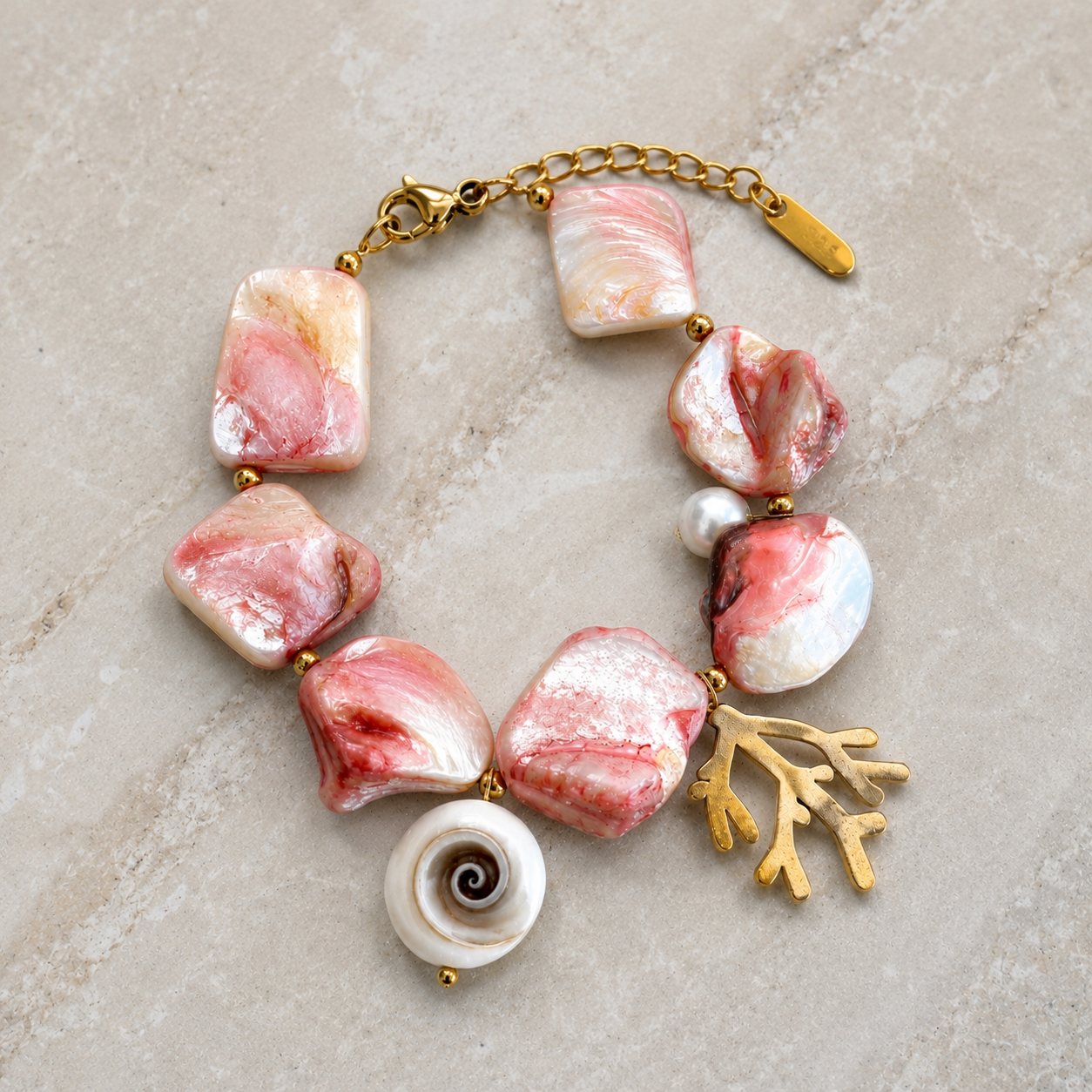 Seashell Pearl Charm Bracelet
