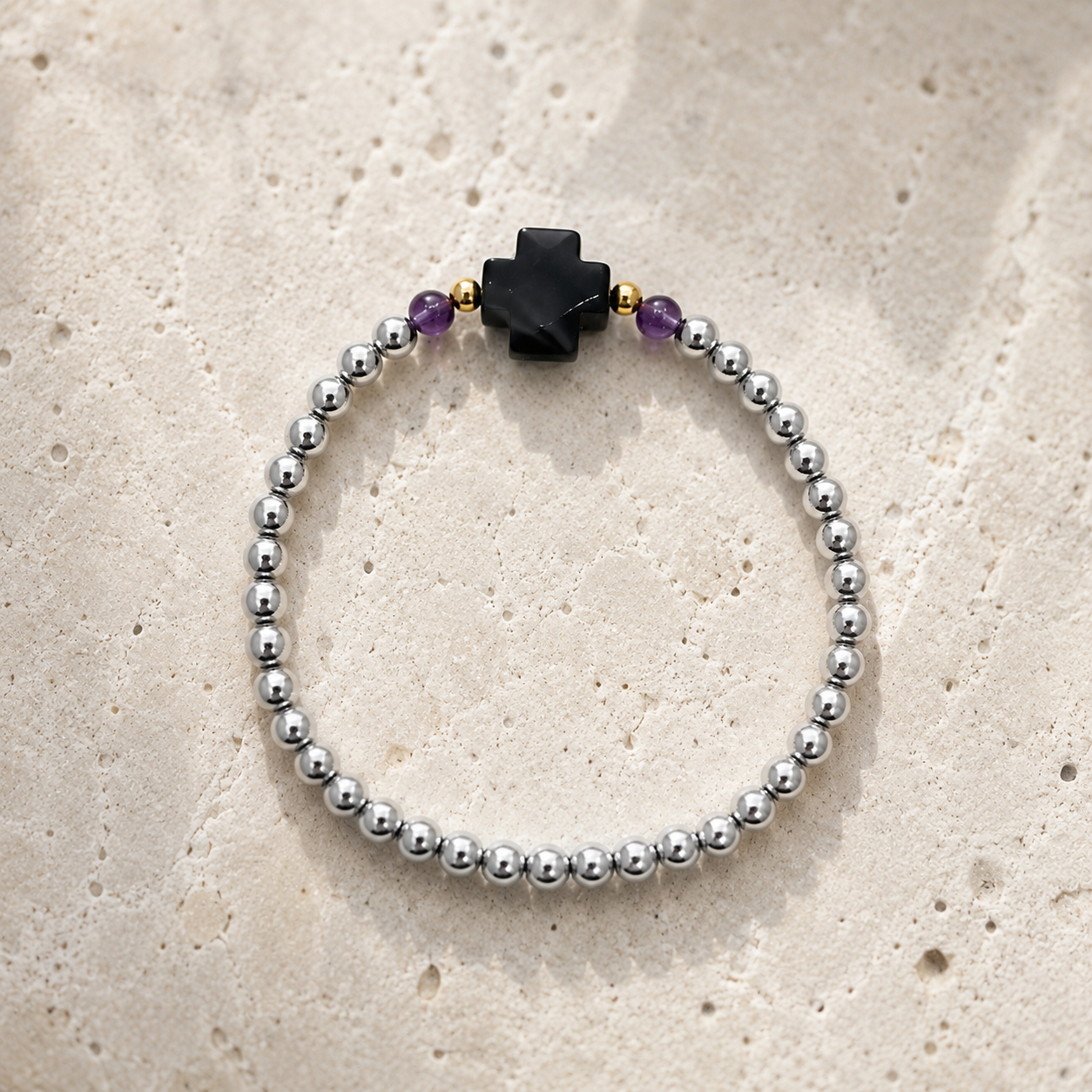 Beaded Cross Silver Bracelet