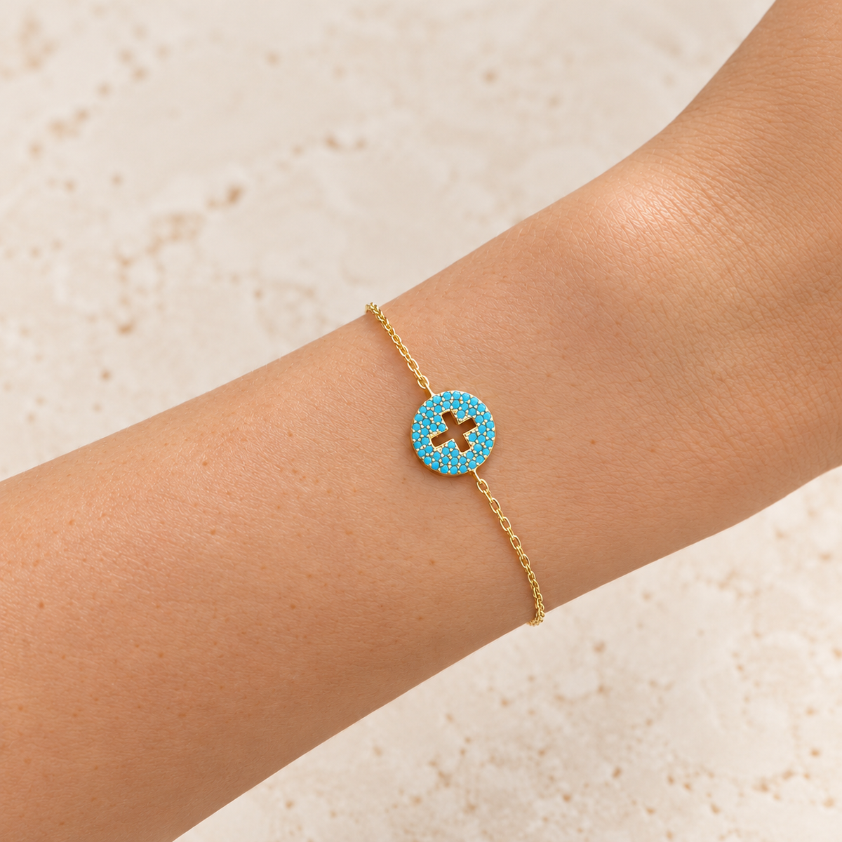 Blue Faith Cross Gold Bracelet
