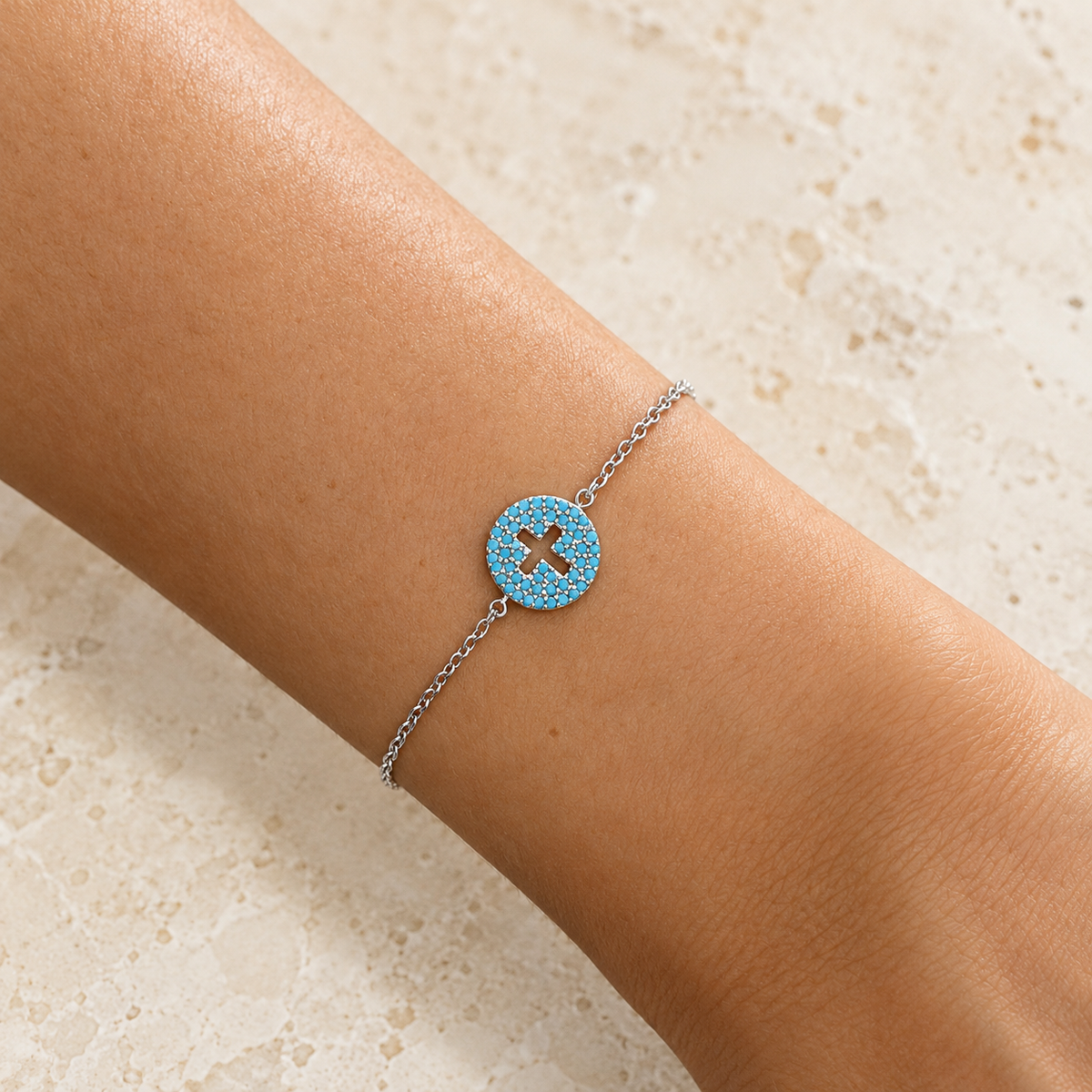 Blue Faith Cross Silver Bracelet