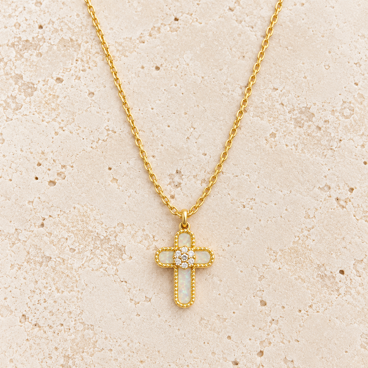 Opalite Cross Gold Necklace