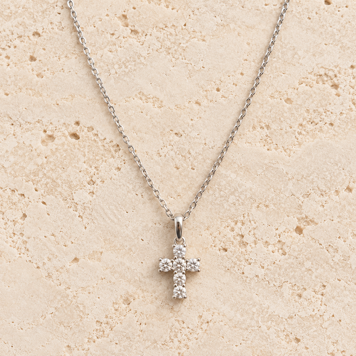 Cubic Zirconia Silver Cross Necklace