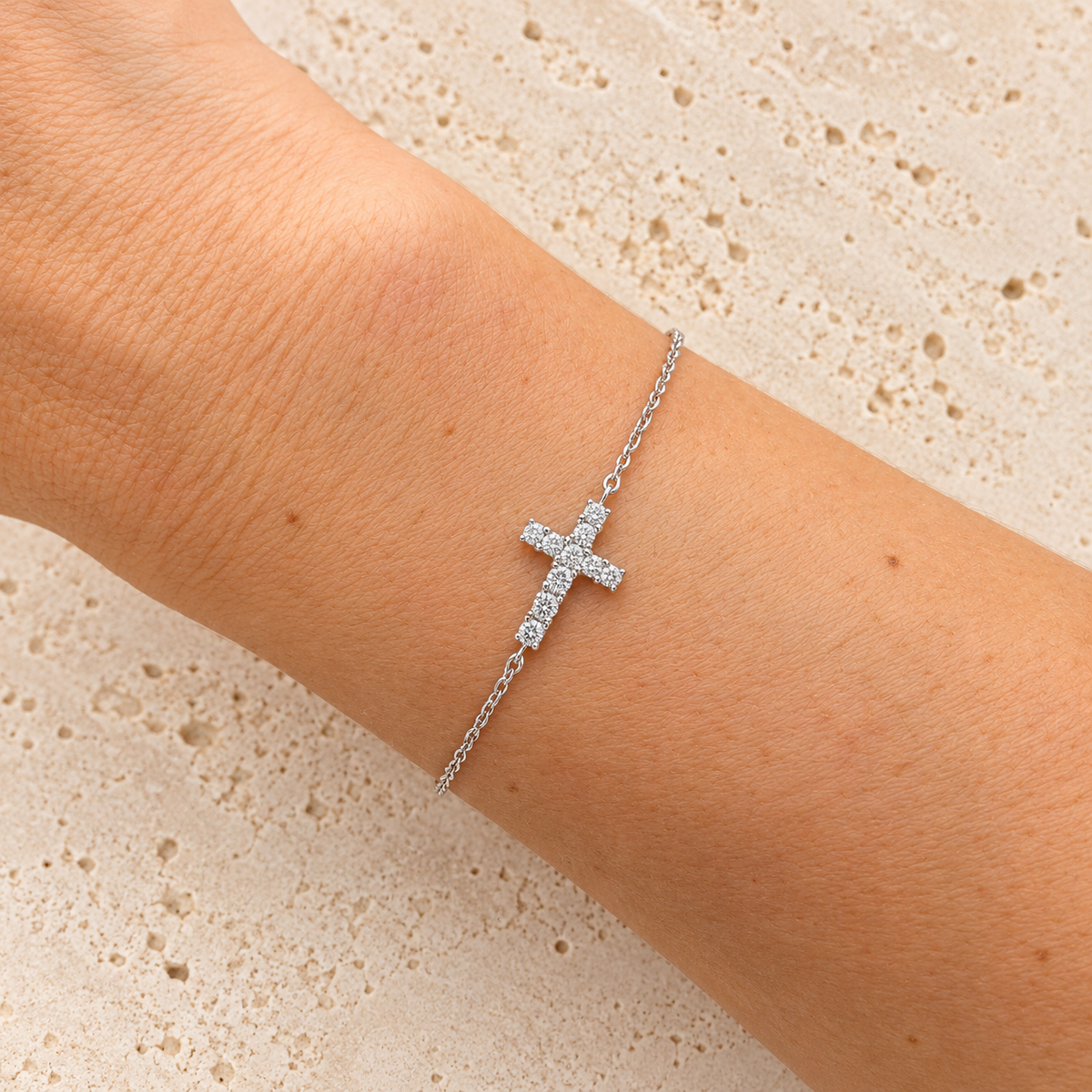 Cubic Zirconia Silver Cross Bracelet