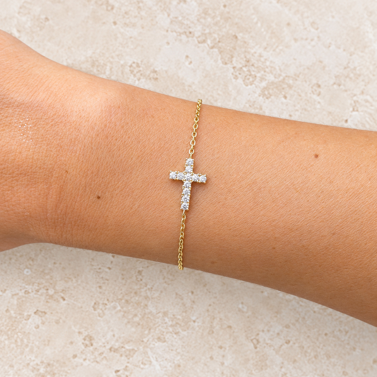 Cubic Zirconia Gold Cross Bracelet