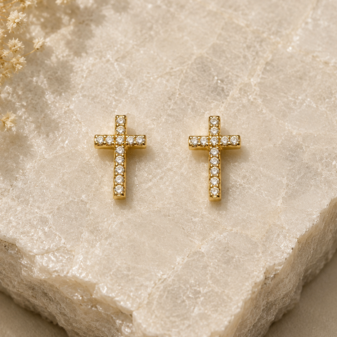 Cubic Zirconia Cross Earrings
