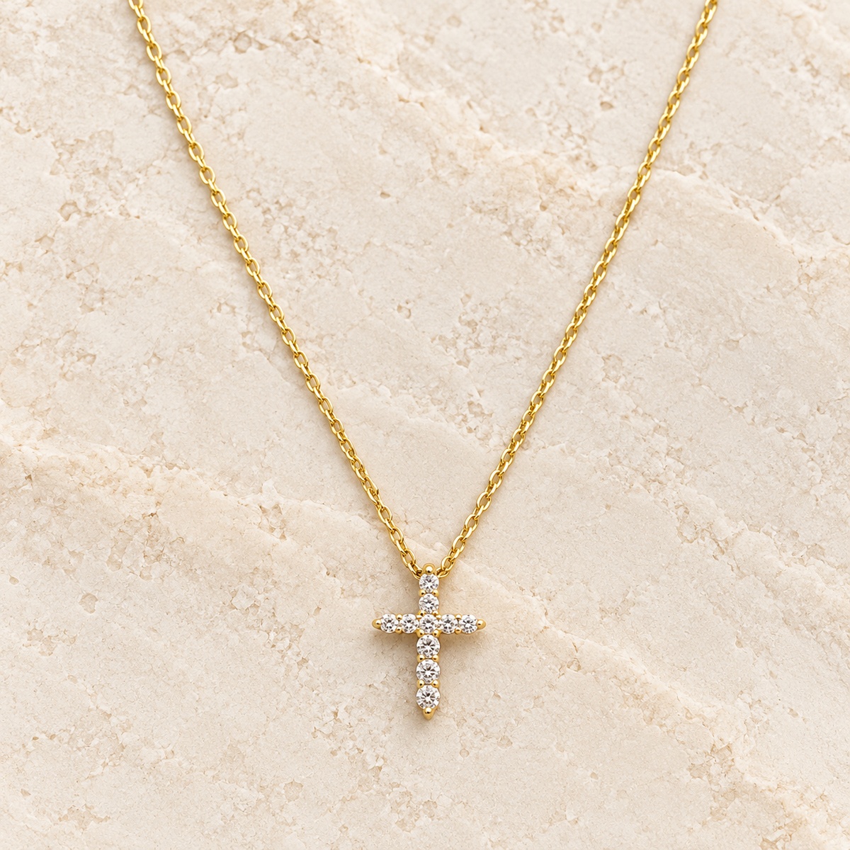 Cubic Zirconia Cross Gold Necklace