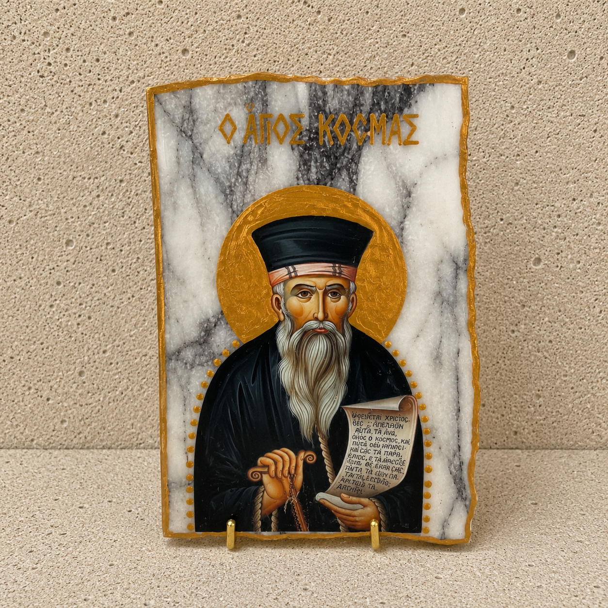 Saint Kosmas On Natural Marble