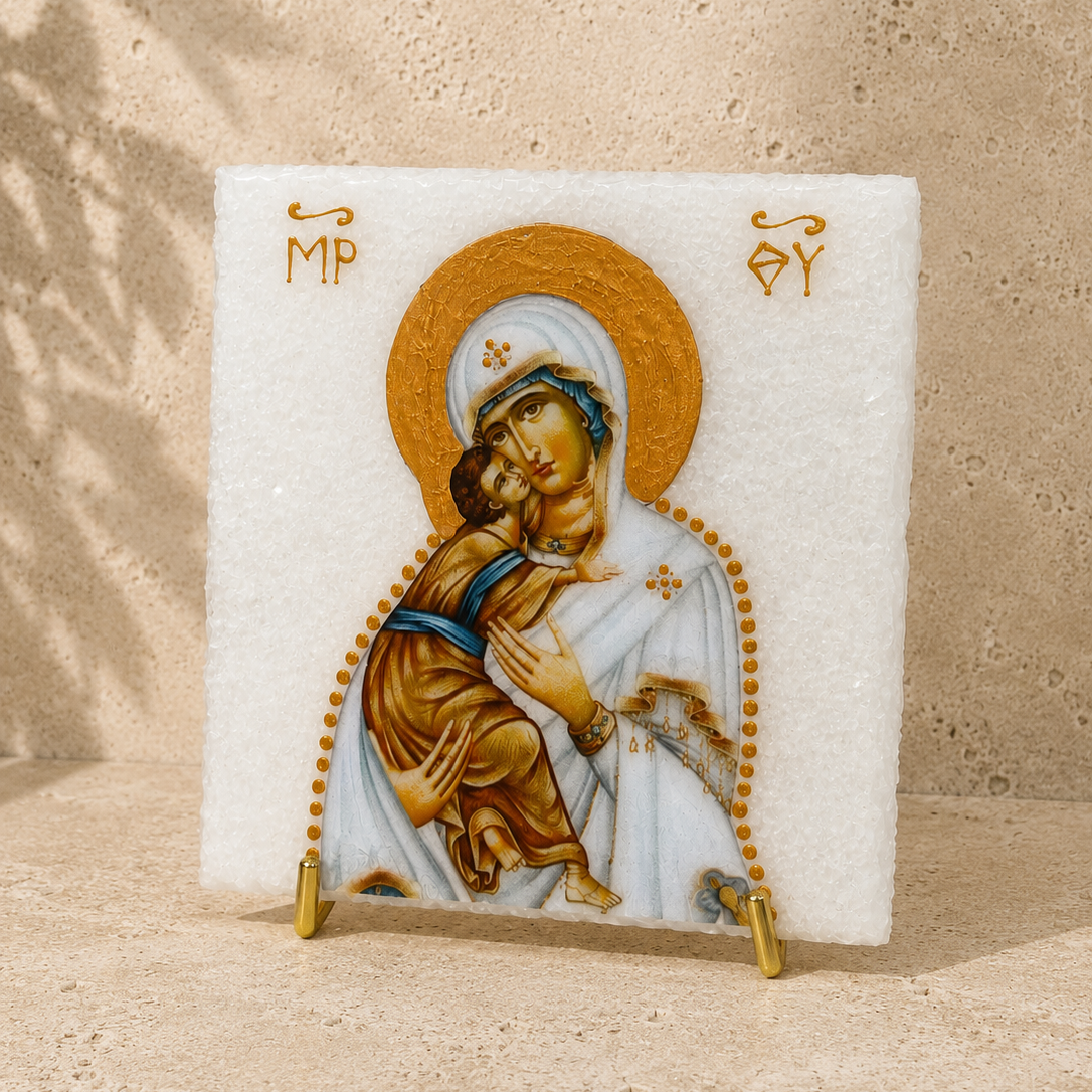 Mary & Jesus Marble Icon