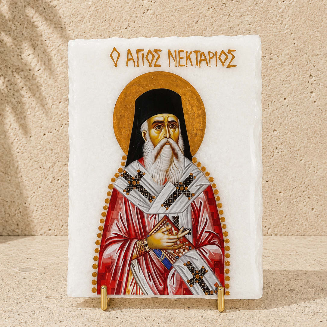 Saint Nectarios Marble Icon
