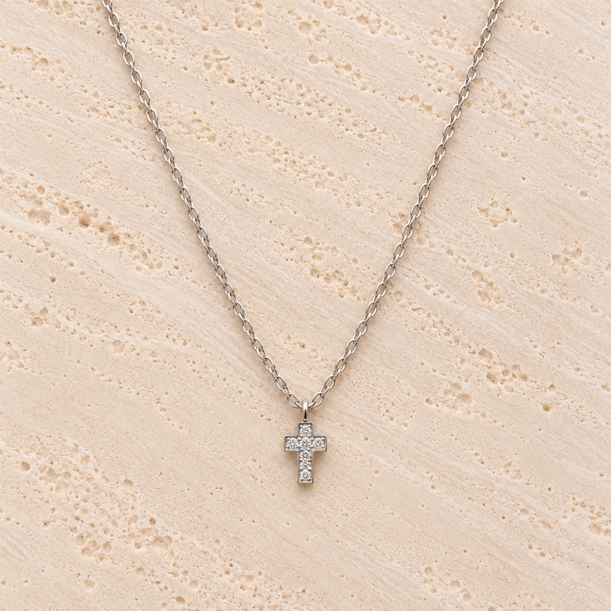 Mini Cubic Zirconia Cross Necklace Sterling Silver