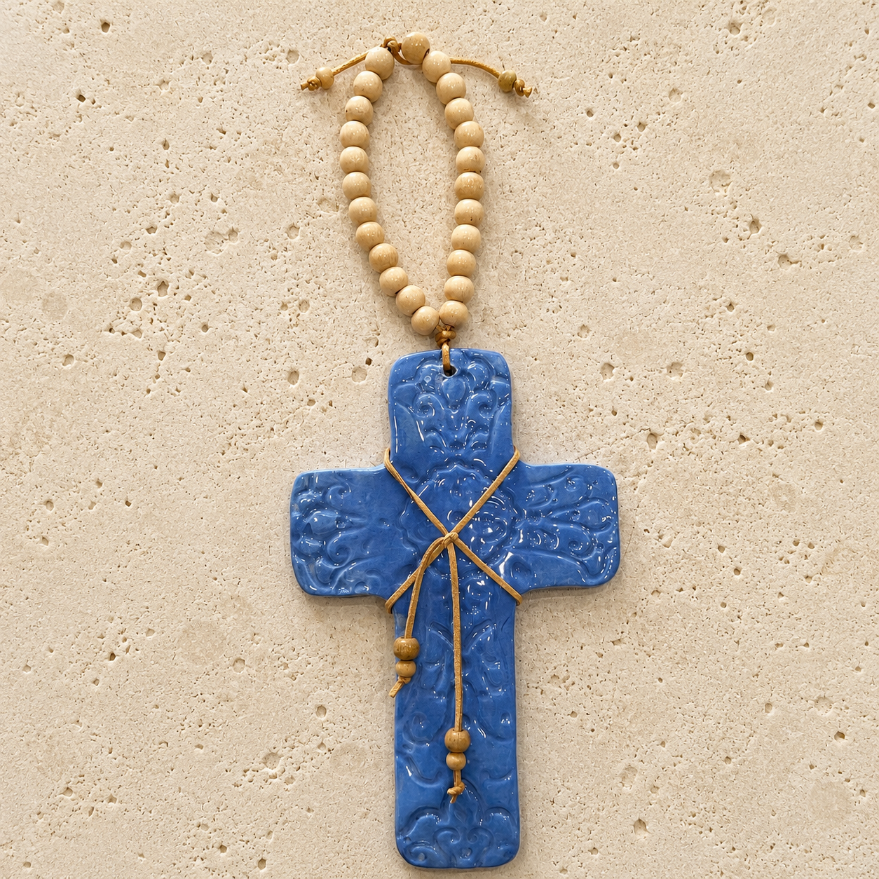 Patterned Blue Ceramic Cross