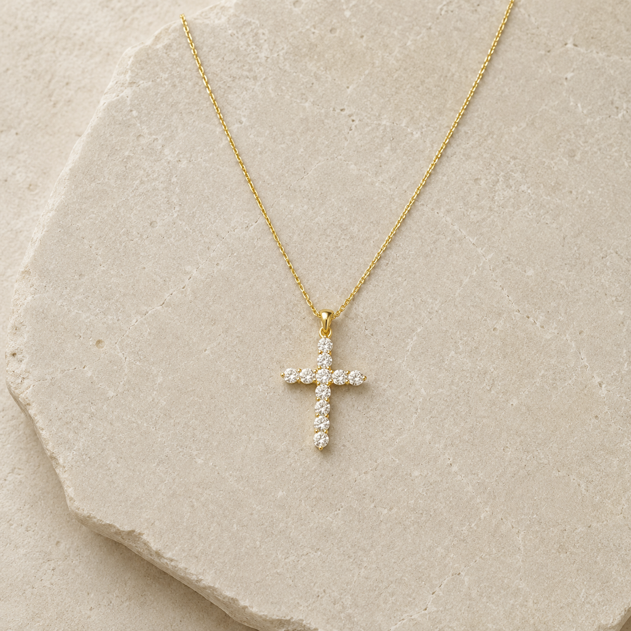 Cubic Zirconia Cross Necklace Gold