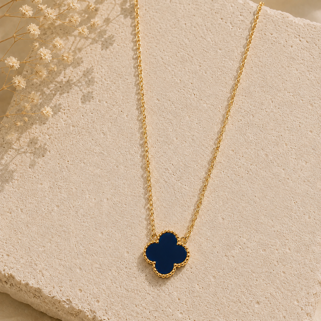 Navy Blue Clover Gold Necklace