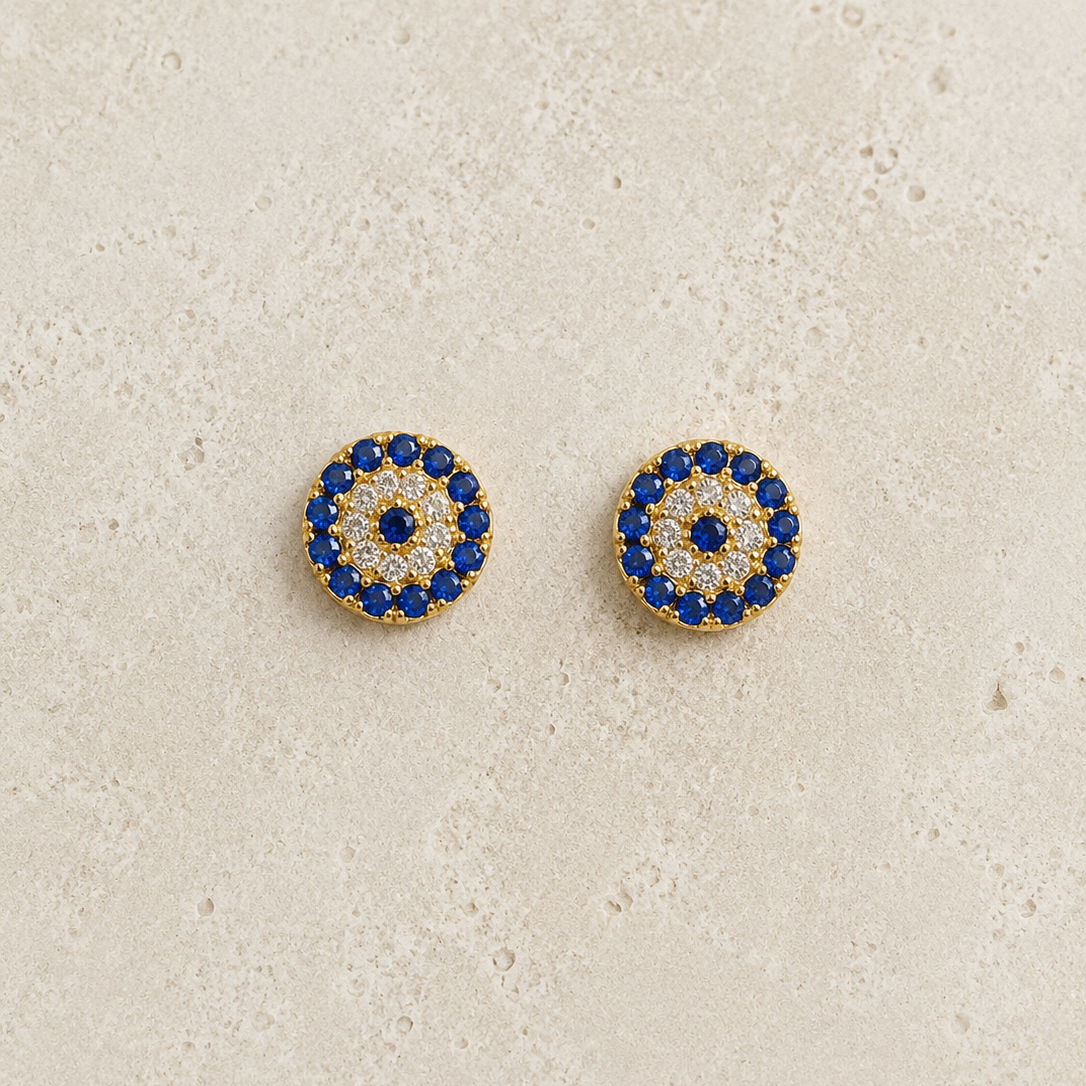 Miniature Evil Eye Gold Earrings