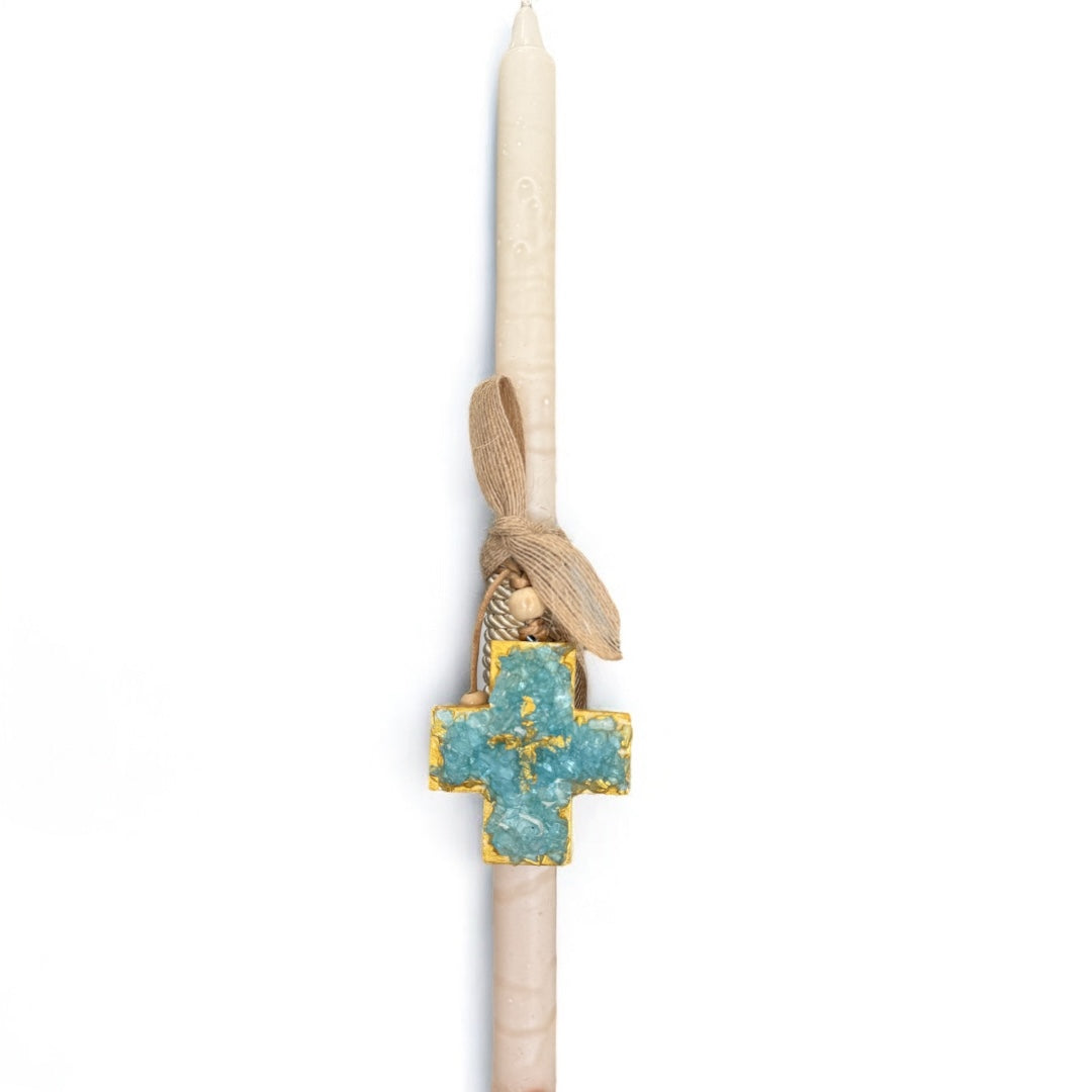 Blue Gemstone Chip Cross Easter Candle